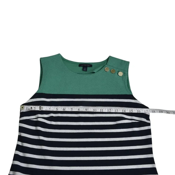 Land's End Striped Shift Dress Blue White Green Nautical Sleeveless Size Small - Picture 8 of 9